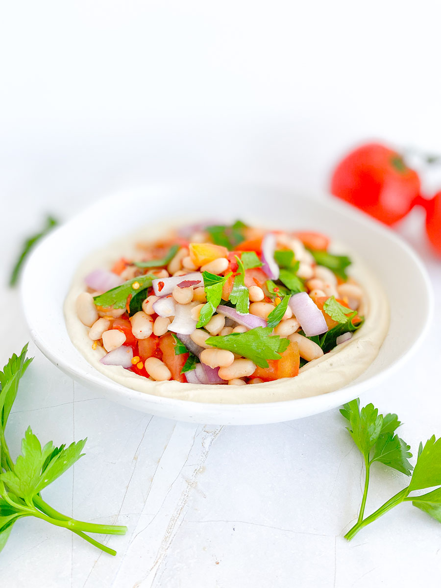 Bean Salad with Tahini Sauce (vegan, gluten-free, oil-free)